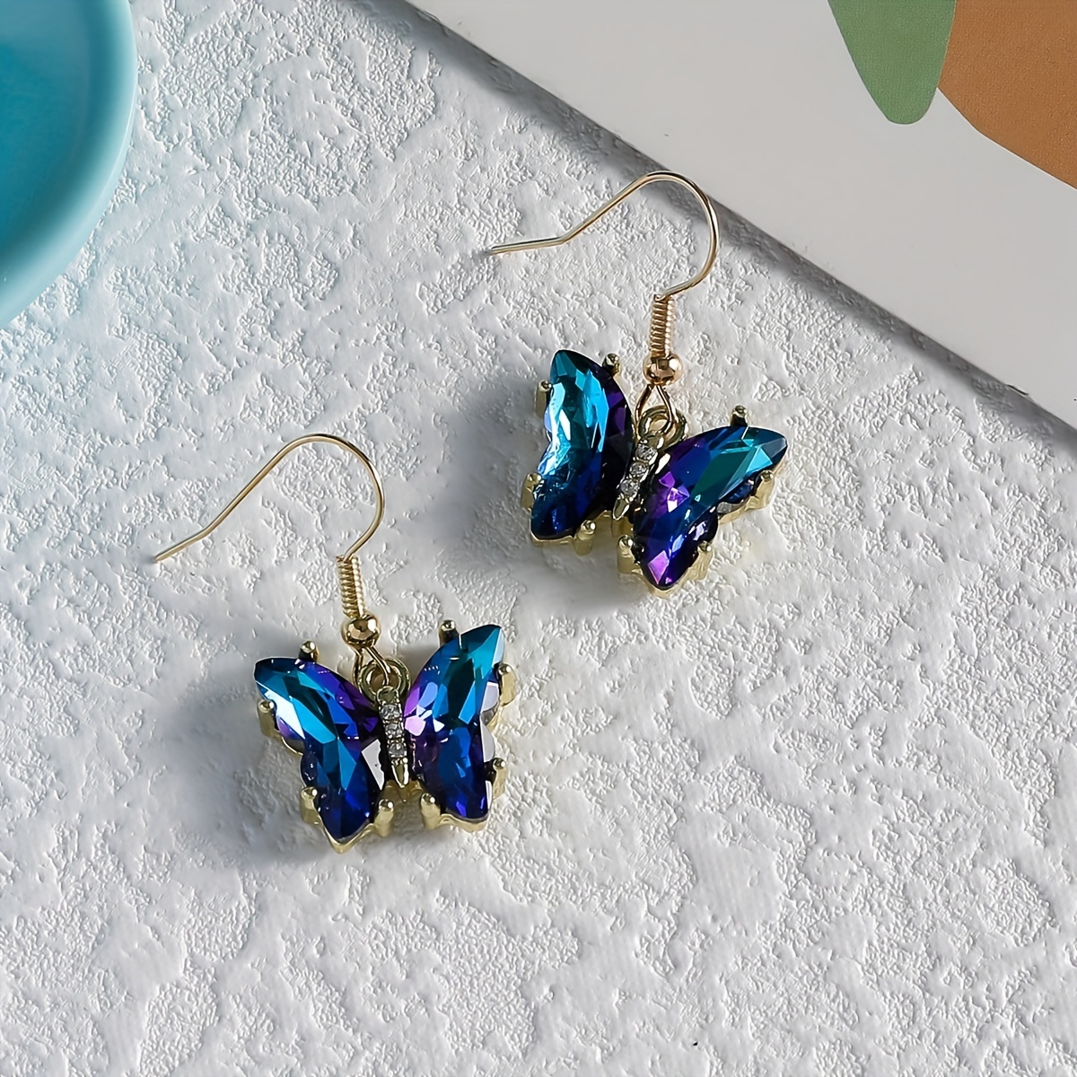 Purple Gemstone Butterfly Hook Earrings Sexy Style Jewelry